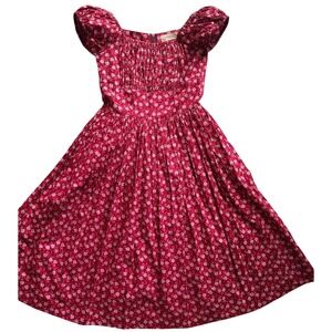 Vintage Inspired Red Floral Pin Up Hearts & Found Midi Dress S Vintage Style